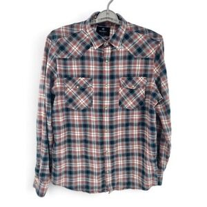 Wind River Modern Fit Snap Button Down Shirt Mens Large Red Plaid Western Rodeo